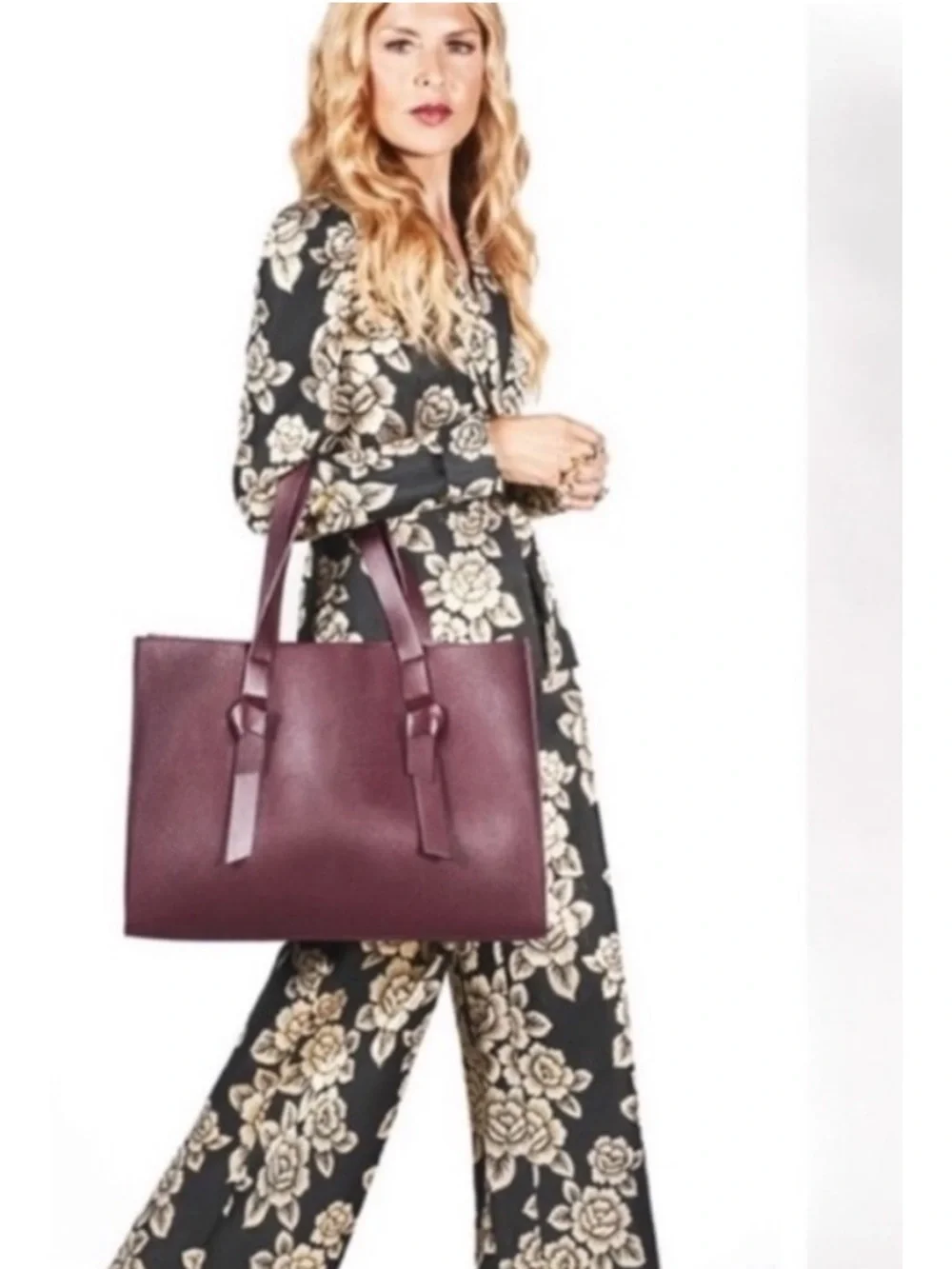 Rachel Zoe Collection Arialith Burgundy Vegan Leather Tote Bag with Pouch